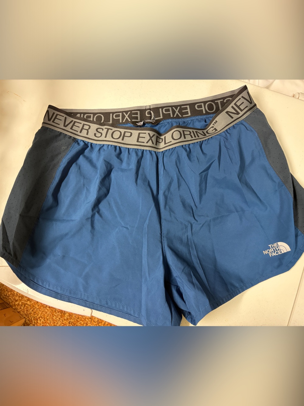 The North Face Men’s Blue Athletic Shorts with Grey Elastic Waistband